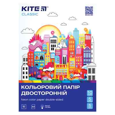Цветная бумага Kite А4 двухсторонняя Classic 10л/5 неон+5 обычных (K-288) Винница