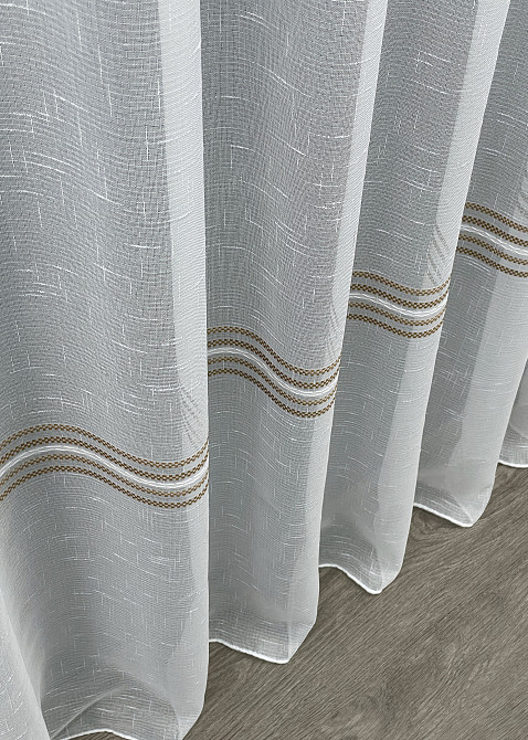 Тюль VR-Textil 1429т Кружево Лен Белый с коричневым 300х270 см (42-0256) Киев - изображение 8