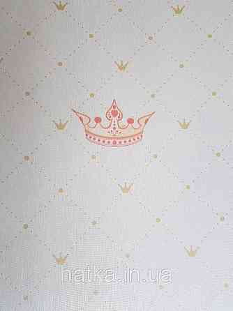Метрові шпалери вінілові на флізеліні AdaWall Ada Kids для дівчинки принцеси корони замки рожеві Київ