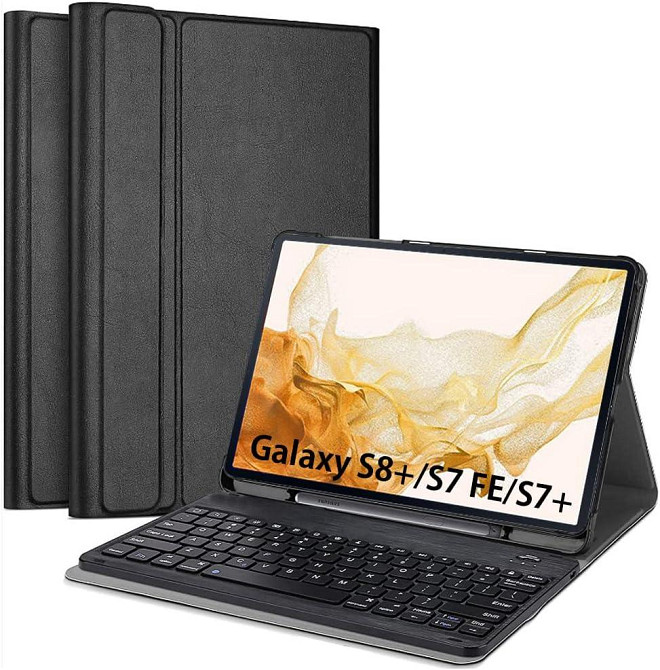 Противоударный чехол-книжка с клавиатурой на Samsung Galaxy Tab S7 FE/S7+/S8+ 12.4