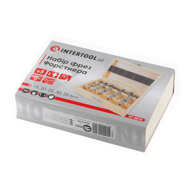 Набір фрез Форстнера INTERTOOL HT-0074,  15-35 мм, 5 шт. - для отворів під фурнітуру Львів - фото 7
