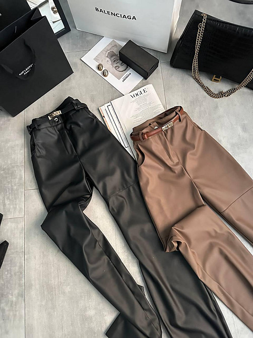 Женские кожаные брюки на флисе с идеальной посадкой Шоколад, 42/44 Одесса - изображение 3