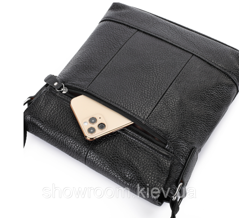 Чоловічі сумки месенджер Leather Collection (5067) шкіряна чорна Київ - фото 4