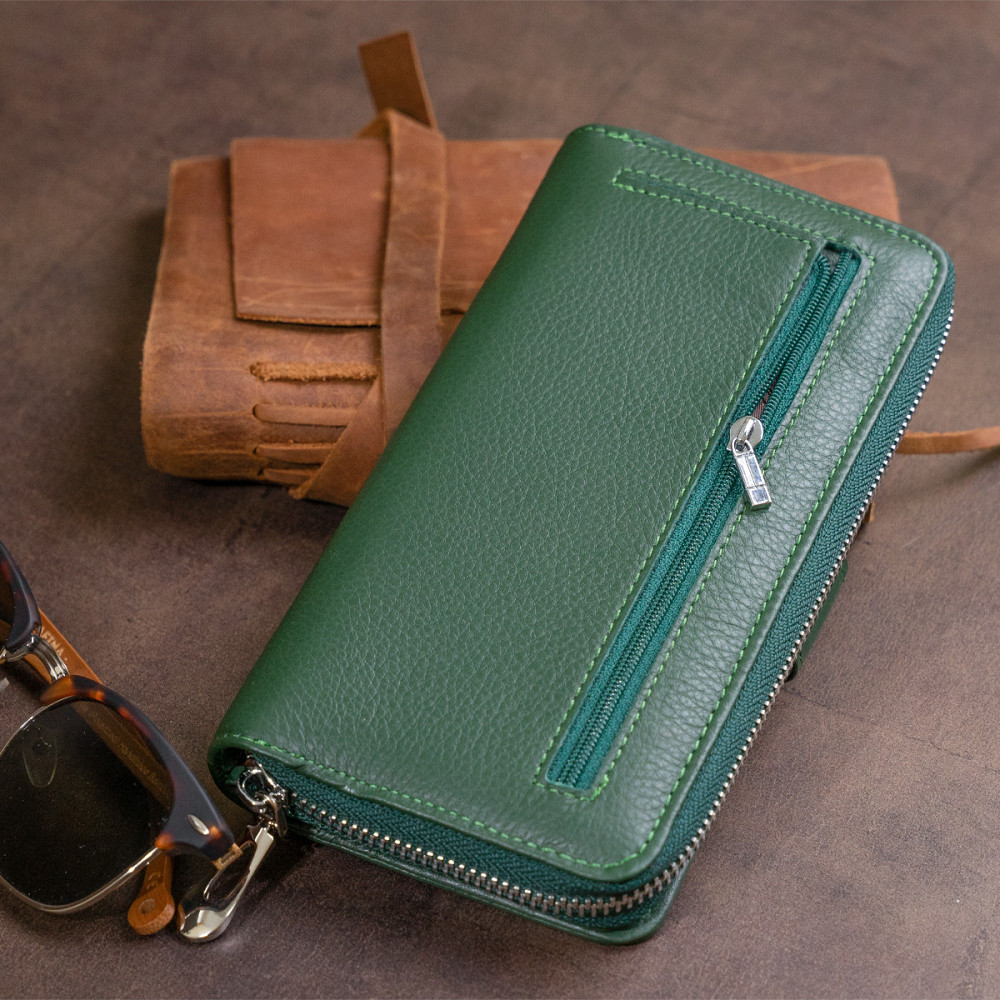Вертикальный вместительный кошелек из кожи унисекс ST Leather 19304 Зеленый Киев - изображение 1