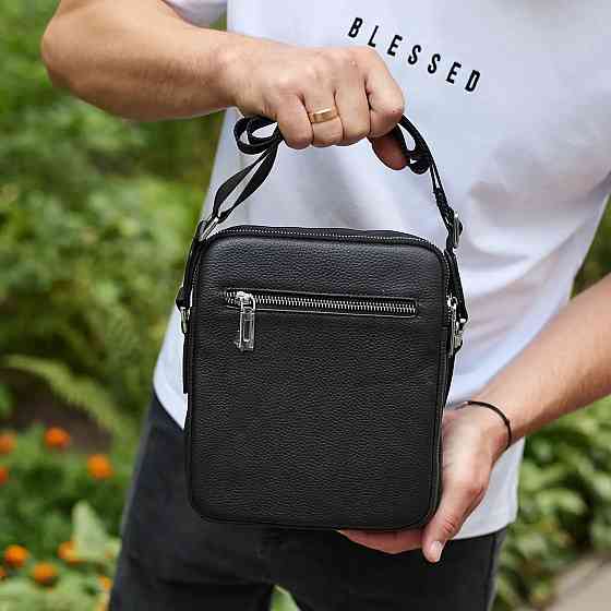 Мужская черная сумка через плечо, мужская сумка планшет, черная мужская барсетка через плечо Киев