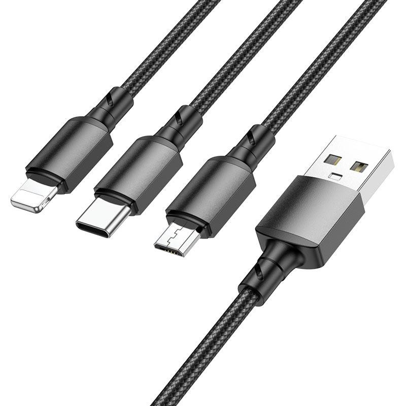 Кабель BOROFONE BX72 3-in-1 charging cable(iP+Type-C+Micro) Black Київ - фото 1