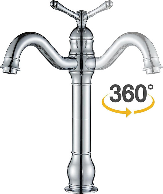 Смеситель для раковины высокий латунный, хромированный, поворотный, для ванной комнаты для умывальника Rozin Киев - изображение 4