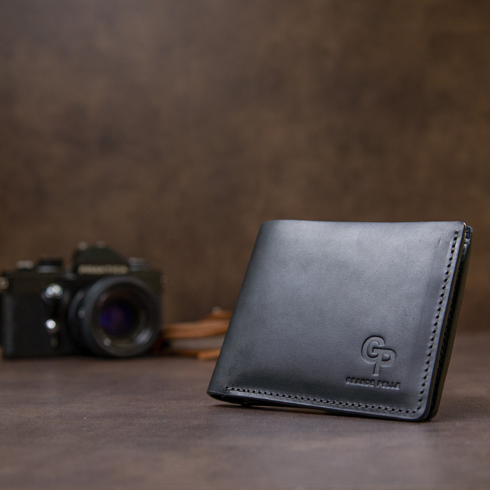 Матове шкіряне портмоне Чорний (GRANDE PELLE) Київ - фото 2