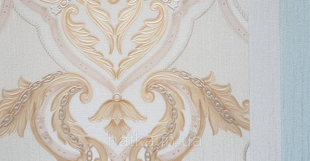 Шпалери вінілові на флізеліні AdaWall Seyyah 1.06х10 вензелю завитки великі структурні золотом на бежевому Київ - фото 3