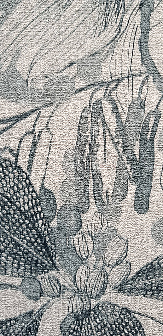 Шпалери вінілові на флізеліні метрові Rasch Novella 1,06х10 квіти листя гілки акварель матові сірі з бірюзою на білому Київ - фото 3