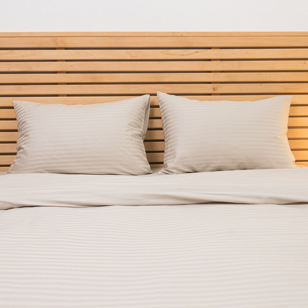 Постельное белье Семейное Страйп Сатин комплект 125 г/м2 YouStar (Перламутровый) 2 х 50х70 Сумы - изображение 1