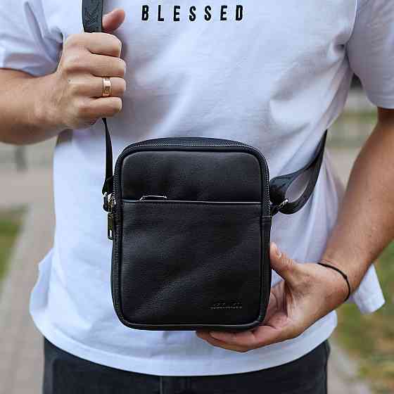 Мужская сумка через плечо, гладка шкіра 20х16х6, мессенджер для города, барсетка для телефона и документов, черная Киев