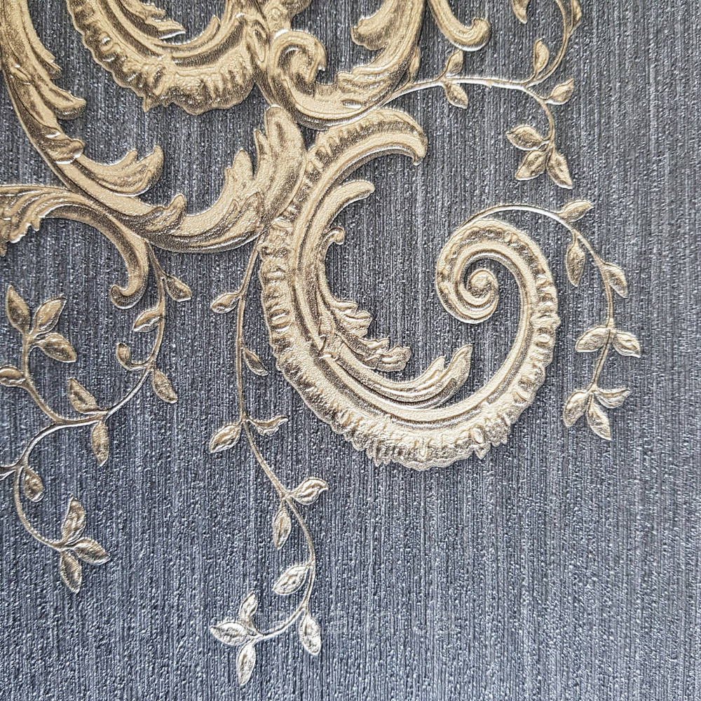 Шпалери метрові вінілові на флізелін дизайнерські Erismann Elle вензелі золотом великі структурних на чорному Київ - фото 3