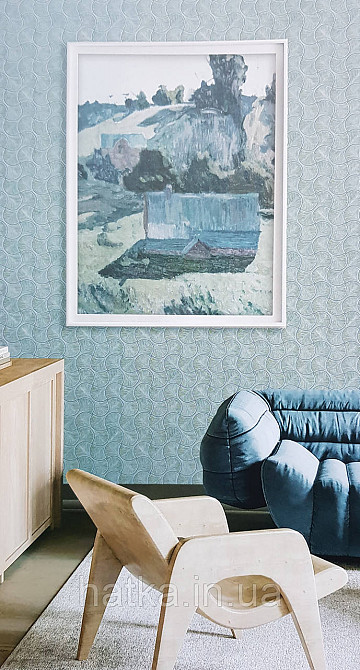 Шпалери вінілові на флізеліні AdaWall Omega1.06х10 геометрія 3д фігури напівкруги смуги бірюза срібло 23201-6 Київ - фото 2