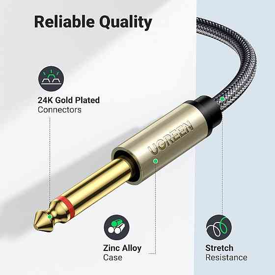 Аудіо кабель UGREEN 3.5 мм TRS - Dual 6.35 мм TS Audio Cable 1m (Gray) UGR-10613 Одеса