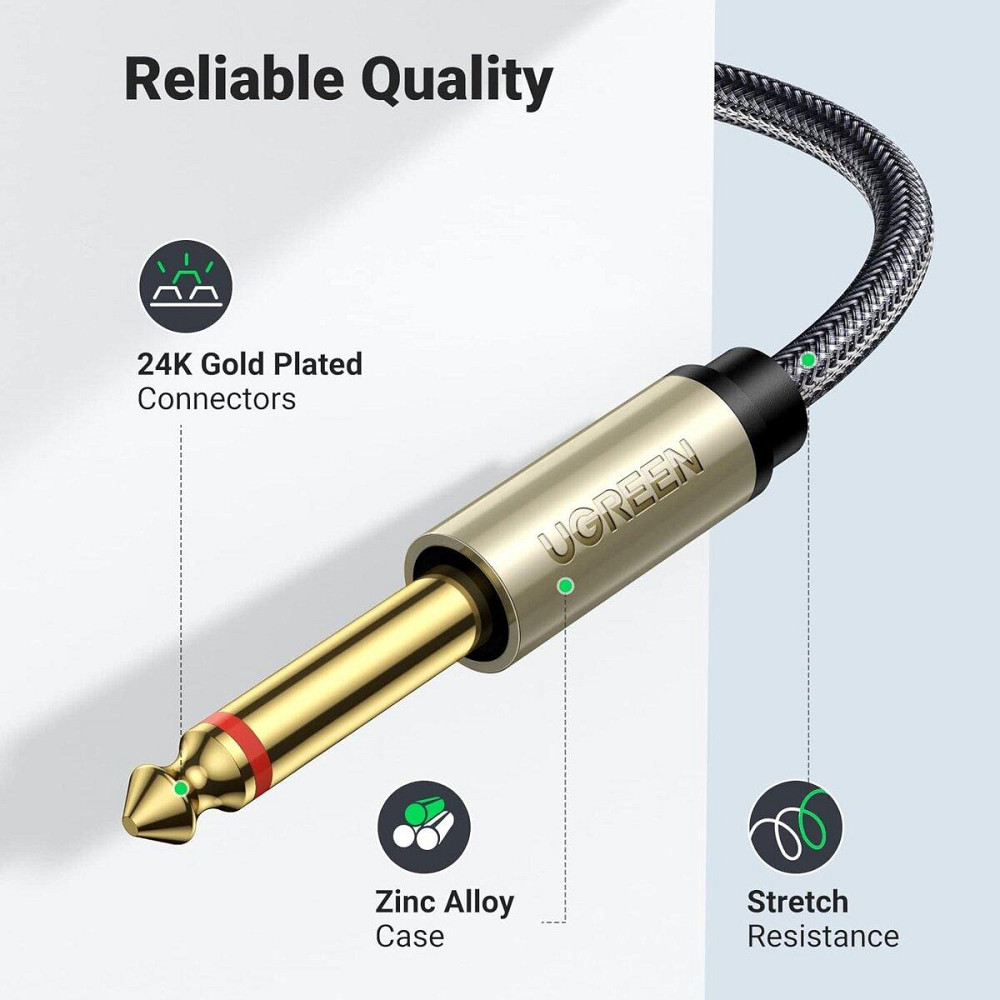 Аудіо кабель UGREEN 3.5 мм TRS - Dual 6.35 мм TS Audio Cable 1m (Gray) UGR-10613 Одеса - фото 5