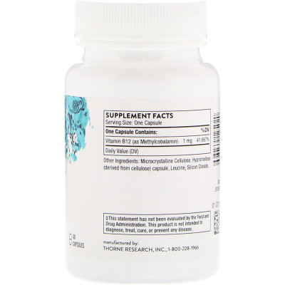 Вітамін Thorne Research Метилкобаламін, Methylcobalamin 1000 мкг, 60 капсул (THR-12502) Вінниця - фото 2