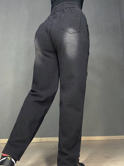 Брюки женские Alia 9148 утепленные на флисе мом большие размеры черные, черный, 4XL Киев - изображение 6