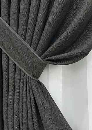 Шторна тканина фактурний льон преміум, колекція “Grand Linen” колір графітовий 2028ш Київ