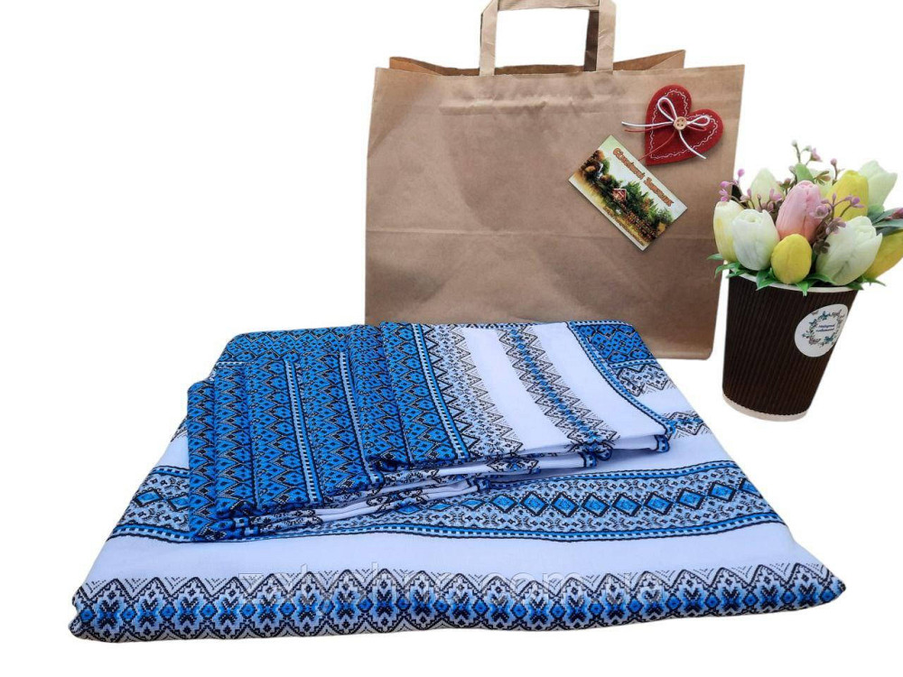 Синя скатертина з серветками машинна вишивка 120*140 Київ - фото 3