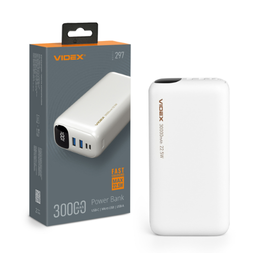 Павербанк 30000mAh Videx VPB-297-W 22,5W білий Житомир
