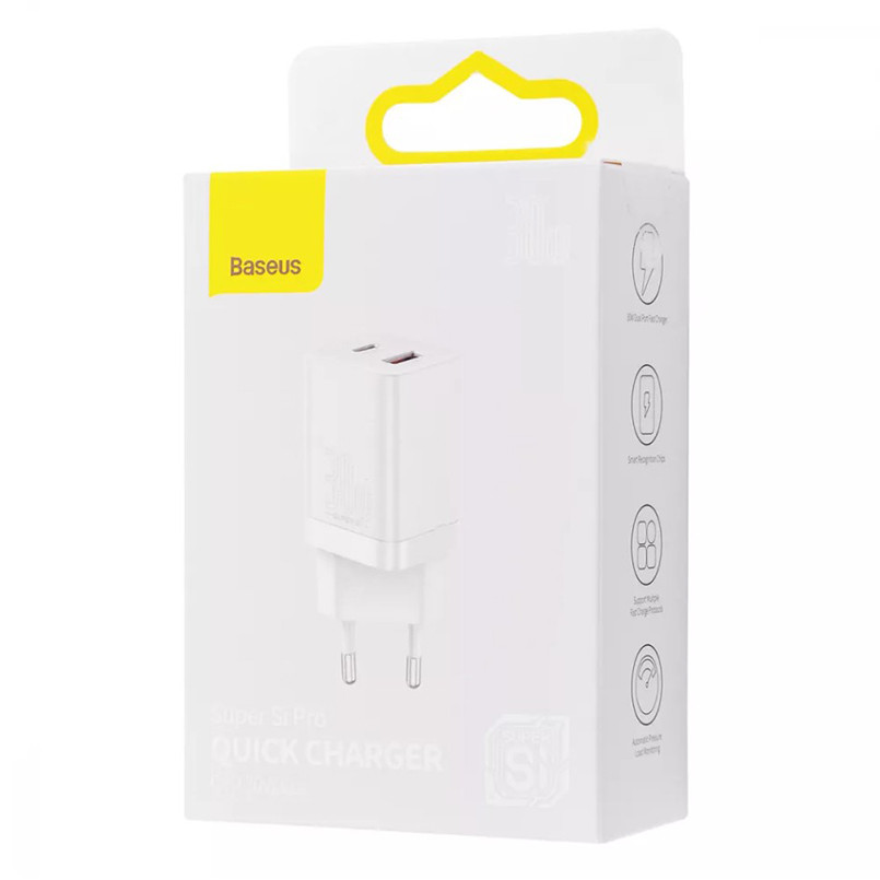 Мережевий зарядний пристрій Baseus Super Si Pro Quick Charger Type-C+USB 30W білий Львів - фото 7
