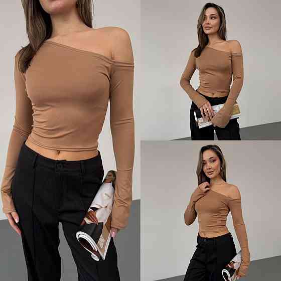 Женский стильный лонгслив с открытым плечом турецкий микродайвинг Бежевый, 46/48 Одесса