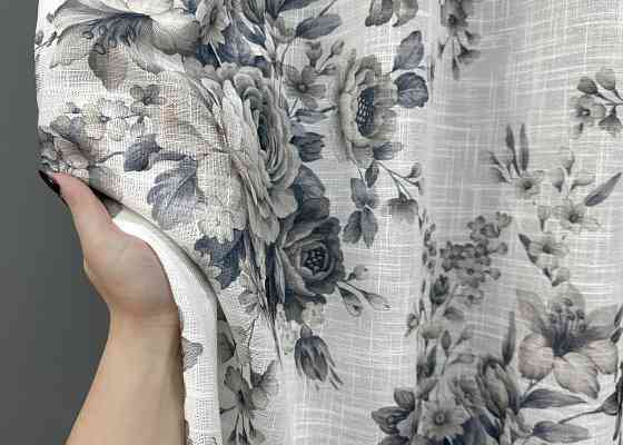 Тюль-штора VR-Textil 1864т Льон Білий з сіро-синім 300х270 см (42-0831) Київ