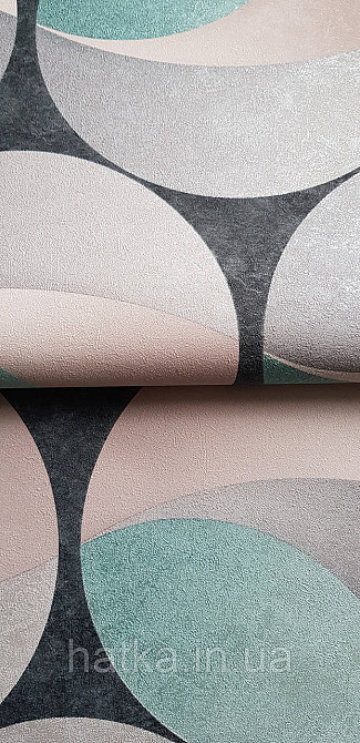 Обои виниловые на флизелине Sintra Atmosphere метровые геометрия круги зеленый черный серый розовый  512456 Киев - изображение 1