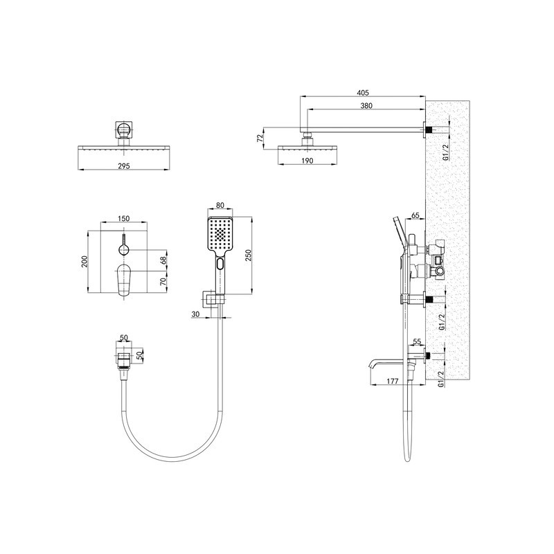 Встраиваемая душевая система Mixxus Premium DALI 009 INNER BOX Black (MI6755) Киев - изображение 2
