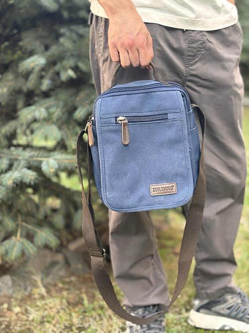 Универсальная текстильная мужская сумка на два отделения Vintage 20201 Синяя Киев - изображение 10