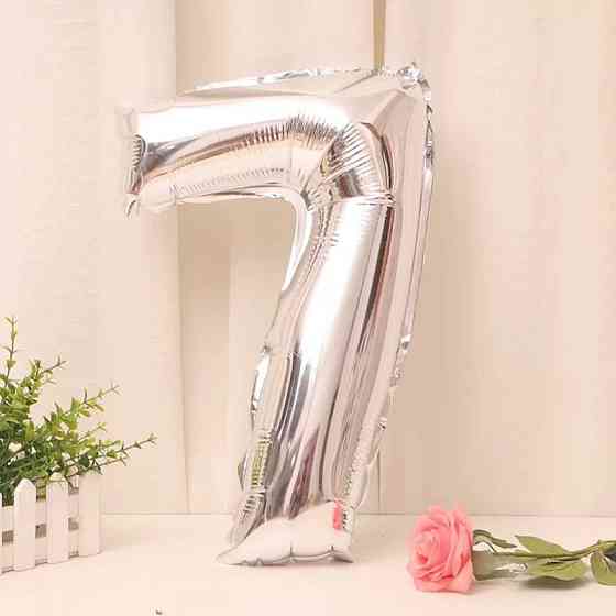 Шарик цифра 7 фольгированная 32 дюйма серебристый Киев