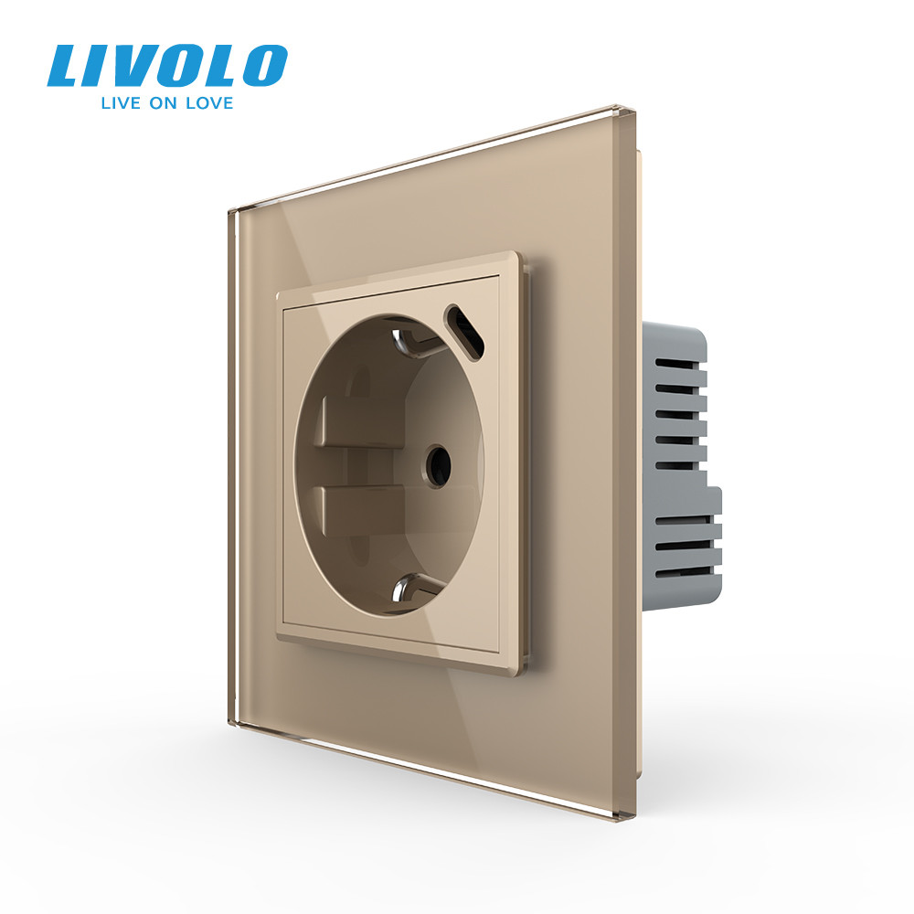 LIVOLO Електрична розетка з USB Type-C 18Вт для зарядки, з заземленням, LIVOLO, золота, скляна Коломия - фото 6