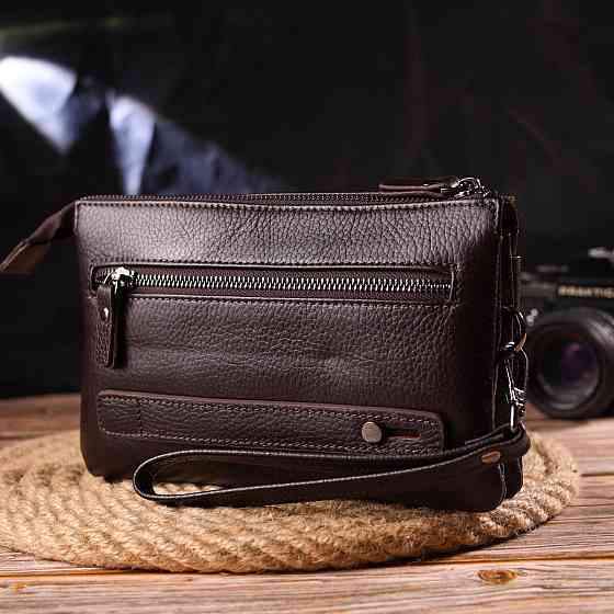 Красивый клатч для мужчин из натуральной зернистой кожи CANPELLINI 21553 Коричневый Киев