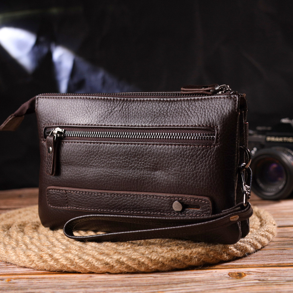 Красивый клатч для мужчин из натуральной зернистой кожи CANPELLINI 21553 Коричневый Киев - изображение 2