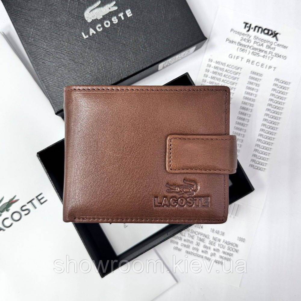 Чоловічий шкіряний гаманець на магниті Lacoste (82081) коричневий Київ - фото 1