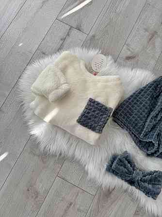 Женская уютная теплая пижама: кофта и шорты + повязка на голову из турецкой махры Одесса