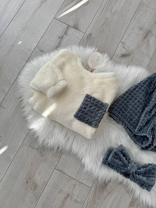 Жіноча затишна тепла піжама: кофта і шорти + пов'язка на голову з турецької махри Одеса - фото 2