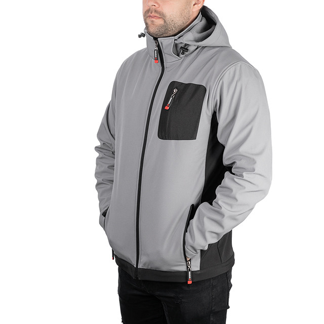 Куртка SOFTSHELL світло-сіро/чорна, з капюшоном, тришарова, стрейч 300 GSM 100D, водо-/вітрозахист, 96% поліестер / 4% еластан, 3 кишені, L Львів - фото 3