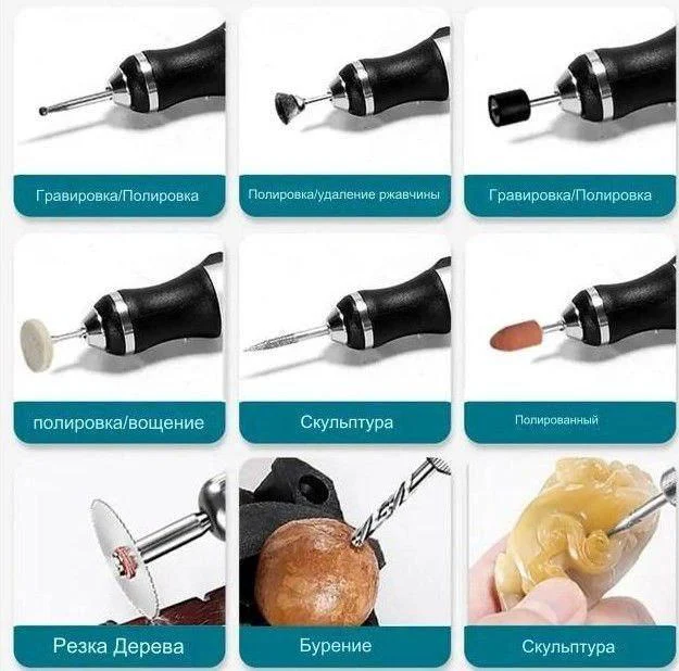 Ручка гравировочная аккумуляторная JangKlife E-108 с набором насадок Винница - изображение 3