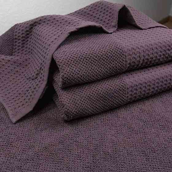 Банний рушник Вафельний Бордюр GM Textile 70х140см 500г/м2 (Темний Виноград) Суми
