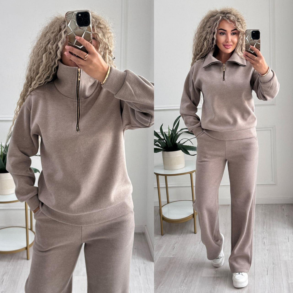 Жіночий стильний і теплий в'язаний костюм осінь-зима на трикотажній основі. Капучино, 52/54 Одеса - фото 8