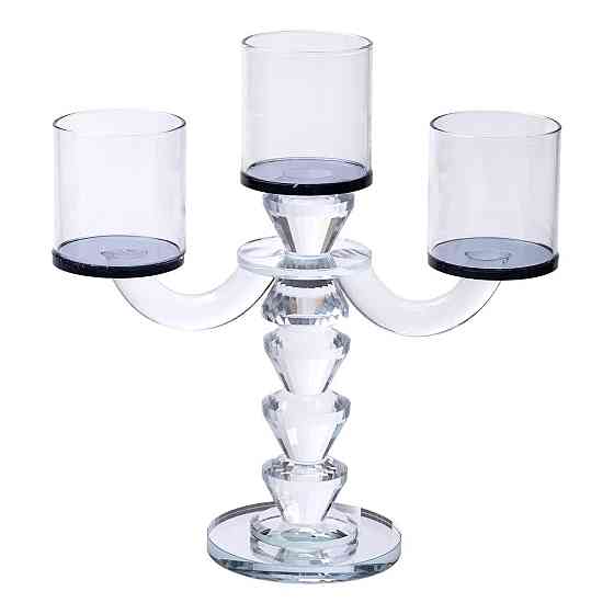 Канделябр на 3 свічки 22×9×23 см підсвічник декоративний скляний на ніжці Чорний HP-4-22 Київ