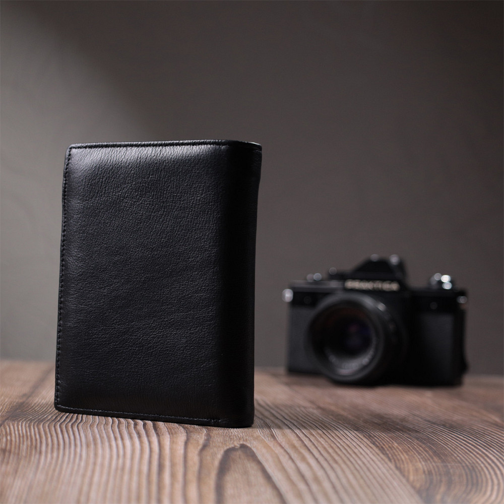 Вертикальне чоловіче портмоне з натуральної шкіри ST Leather 22733 Чорний Київ - фото 10