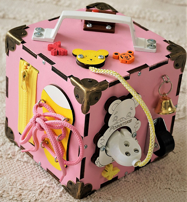 Маленький Бізікуб 15*15*15 Рожевий дитячий розвивальний куб міні Бізикуб для дівчинки Бізіборд Тернопіль - фото 3