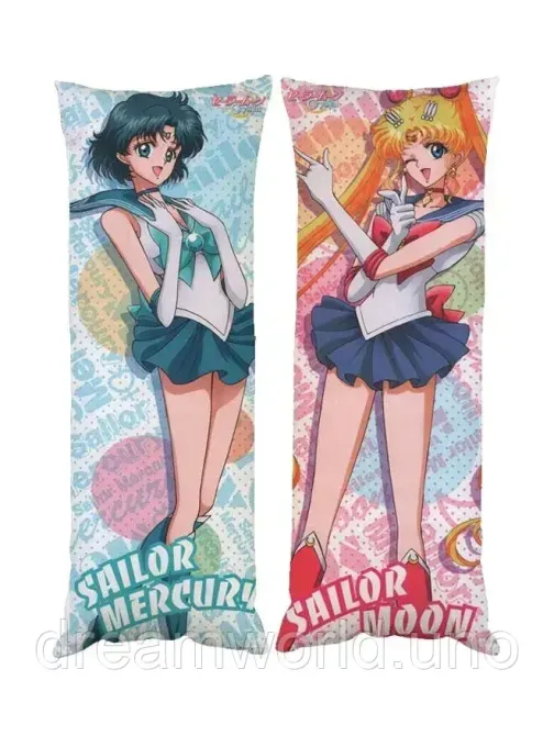 Подушка дакимакура Сейлор Мун Венера Минако Айно и Меркурий Ами Мидзуно декоративная пардовая подушка для обнимания двухсторонняя 40х120 Харьков - изображение 1