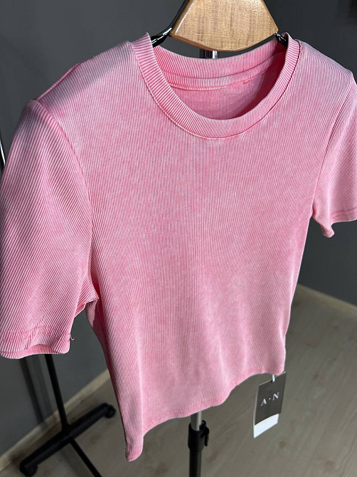 Футболка жіноча A-N 2747 варка тай-дай рубчик топ середня довжина базова one size, рожевий, one size Київ - фото 13