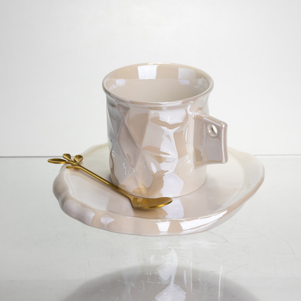 Фарфоровий комплект чашки з блюдцем і ложкою, білий Київ - фото 1