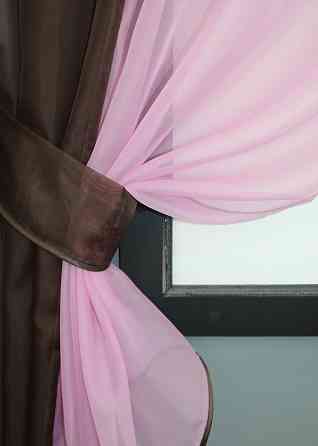 Кухонные шторы VR-Textil № 017к комбинированные с подвязками венге с розовым 265х170 см (52-1024) Киев