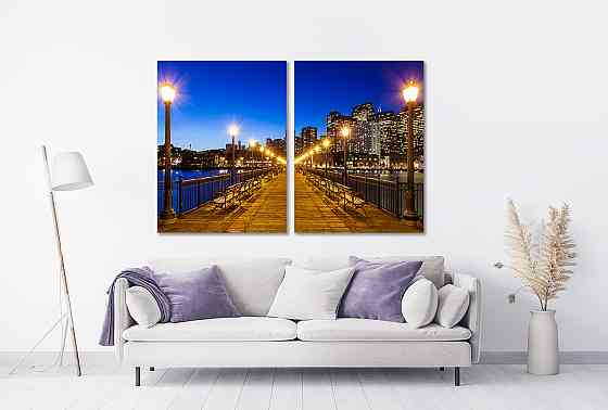 Модульная картина в гостиную / спальню  Вечірне місто TLV-2_022 90x132 см Київ
